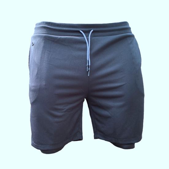 Men Shorts Double Layer Drawstring Fake Two Piece Elastic Waist Knee Length Shorts for Training