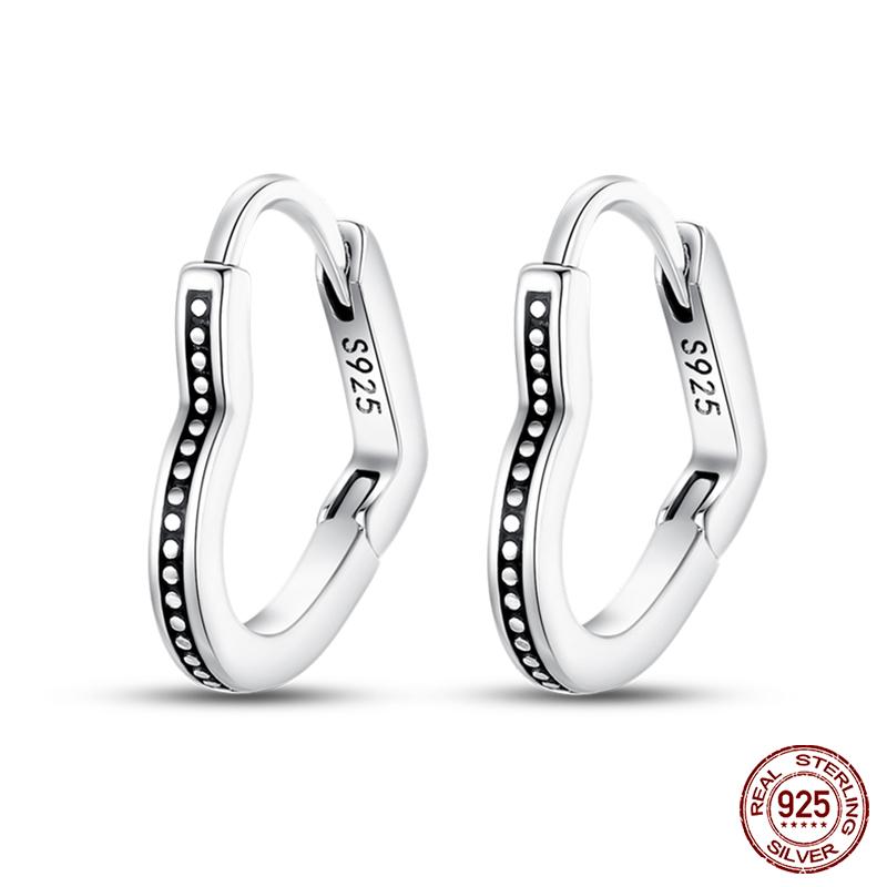 100% 925 Sterling Silver Rose Gold Heart Geometric Pave CZ Hoop Earrings For Women Wedding Engagement Birthday Jewelry Gift 2023