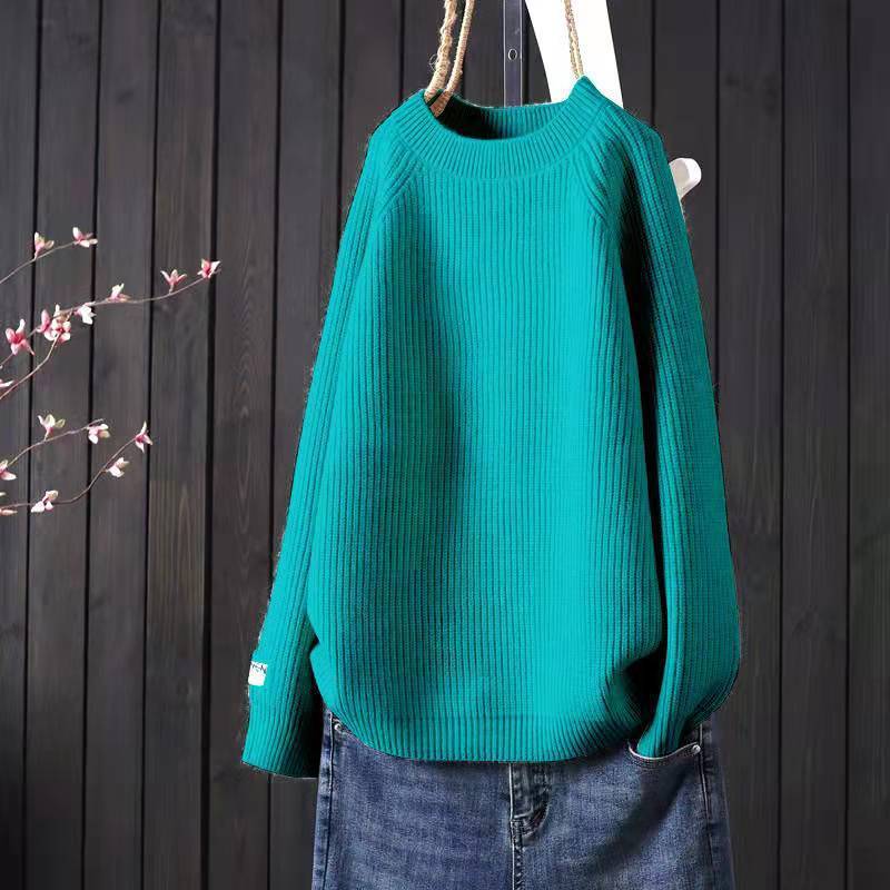 Autumn and Winter Sweater Pullover O Neck Solid Line Casual Long Sleeve Literature and Art Loose Knitwear Pullover Women Sweater