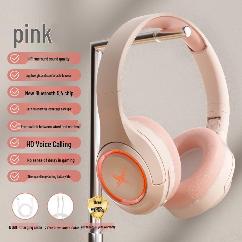 New 2025 Over-Ear Wireless Bluetooth Gaming Headset with Noise Cancelling, Card Slot, Luminous Design, and Extended Battery Life.