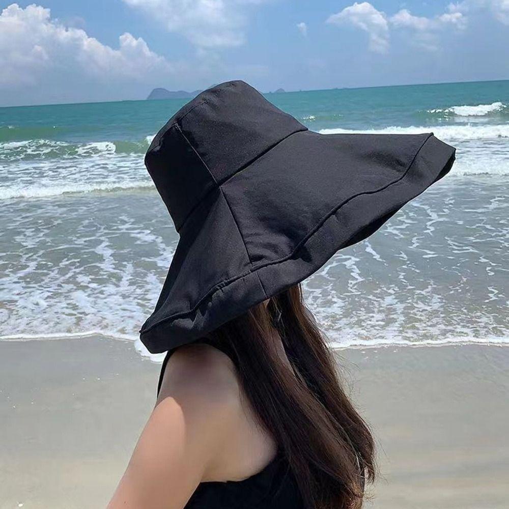 Sunshade Hat Solid Color Beach Outdoor Travel Large Brim Bucket Hat Sun Hat Women Cap Fisherman Hat