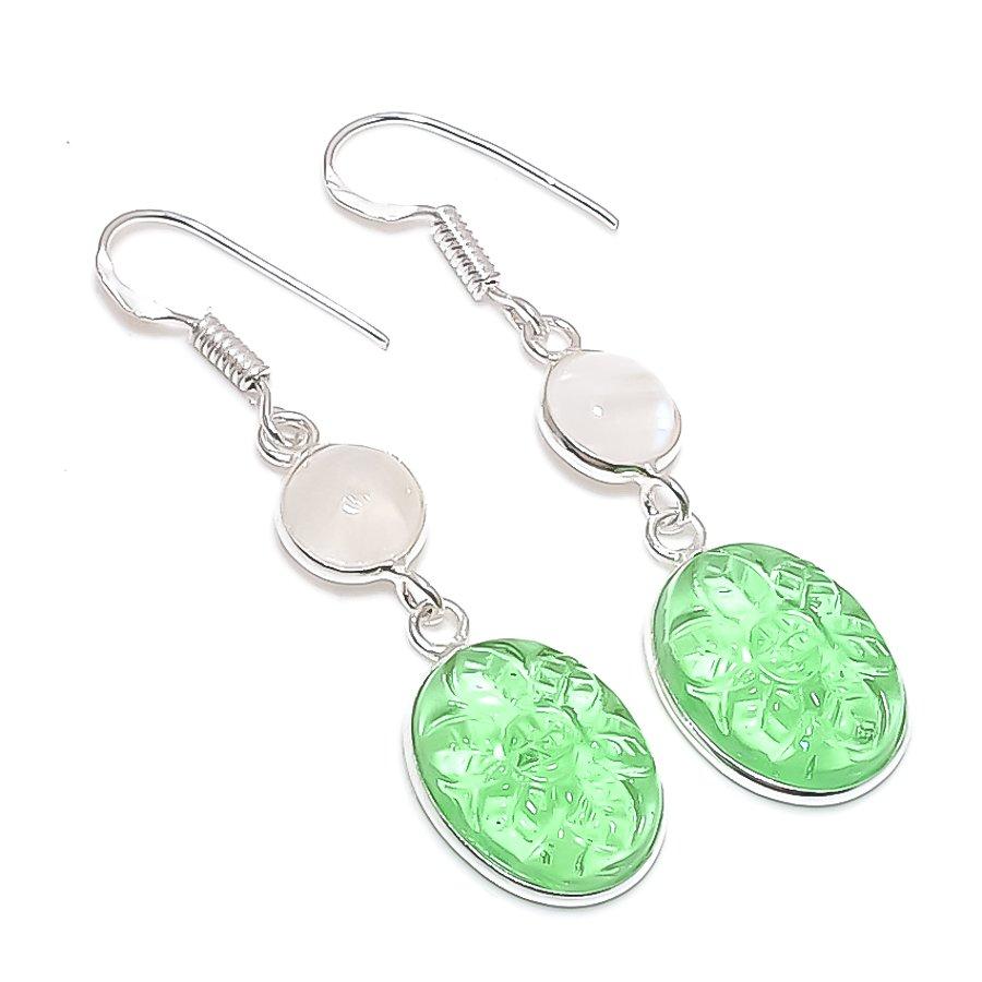 

Natural Tsavorite, Moonstone 925 Sterling Silver Jewelry Earring 2.01 p7O11