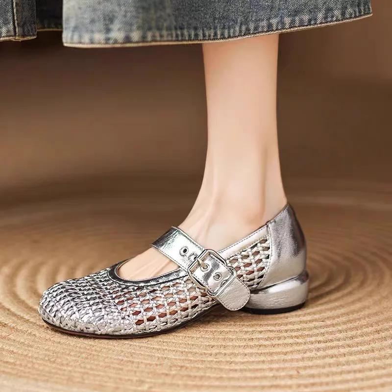 Fashion 2025 Hot Sale Ladies Shoes Shallow Women's High Heels Fashion Buckle Strap Dress New Hollow Out Versatile Non-Slip Heels Women