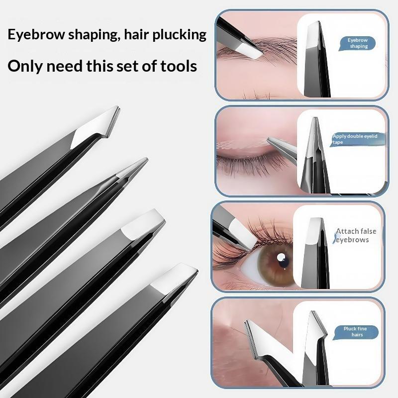 4 Pcs Stainless Steel Eyebrow Tweezers Combo High Quality Painless Plucking Kit for Beauty Lovers Daily Makeup Grooming