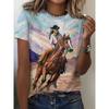 Moda Donna Girocollo Manica Corta Stampa Colore 3D Casual T-shirt Casual a Manica Corta Girocollo