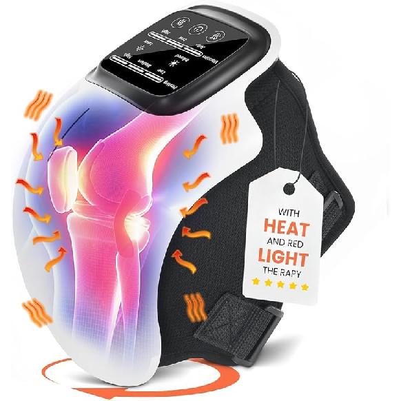 Knee Massager with Heat, Smart Knee Massager with 3 Vibration Modes and 3 Heating Levels, 3-in-1 Cordless Design, Touch LED Screen, Adjustable