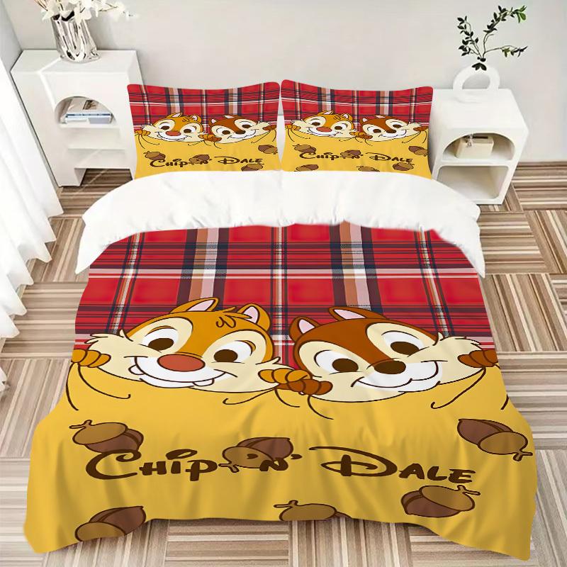 3pcs Chip 'n' Dale Printed Bedding Set, Breathable And Soft, Machine Washable, Christmas Gift, Suitable for Bedroom Decoration, 105