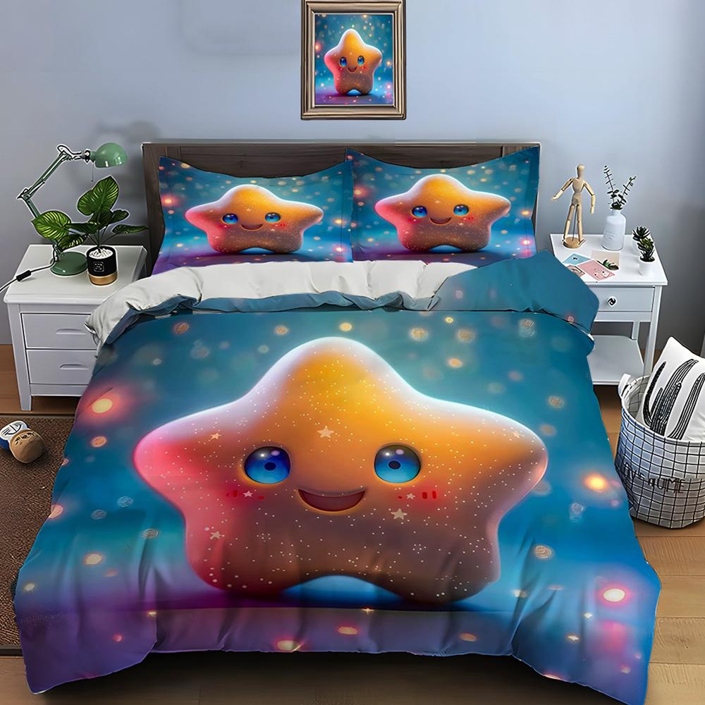 Cute Cartoon Stars Print Bedding Set Duvet Cover 1 Duvet Cover 2 Pillowcases Adult And Kids Bedding Set Luxury Children's Gifts