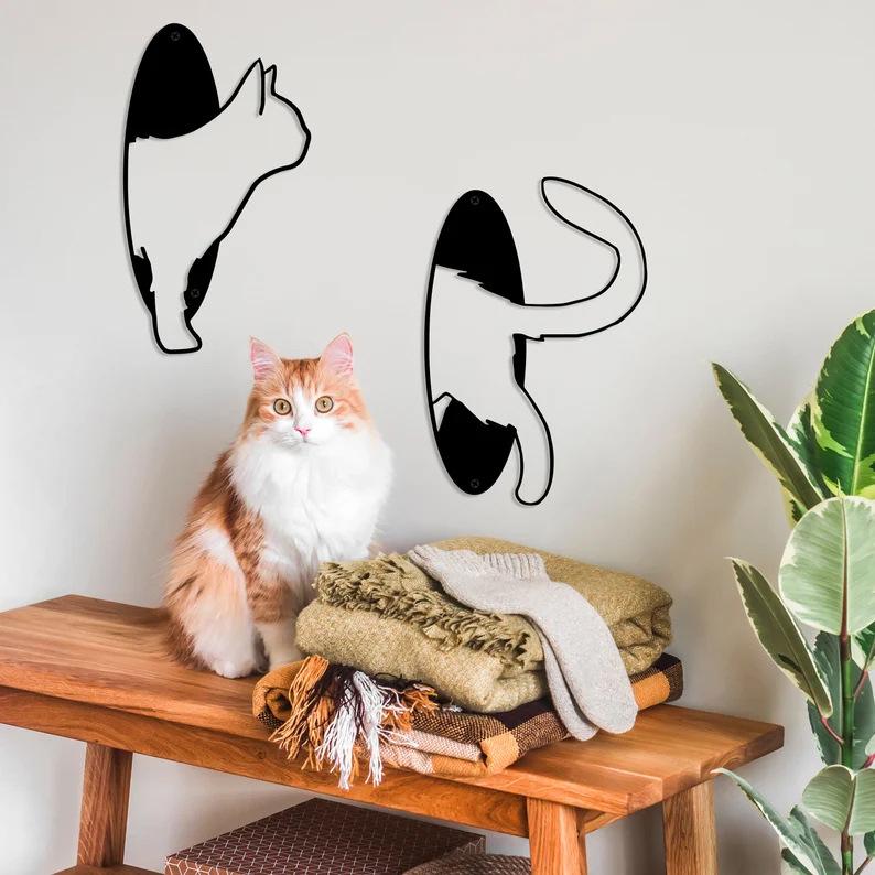 Cat Cutout Metal Wall Hanging - Iron Art Decor for Living Room or Bedroom