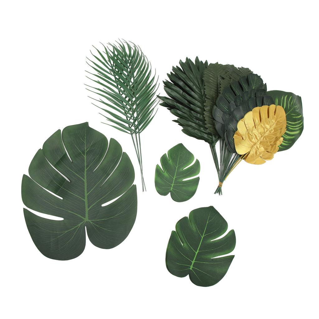 70PCS Artificial Palm Leaves 10 Kinds of Plants Simulation Tropical Plant Leaves for Hawaiian Party Decoration