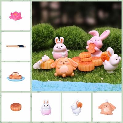 Cartoon-Kaninchen Mikro-Landschaft Niedliche Mondhasen-Figuren Hasen-Mondkuchen-Figuren Bonsai