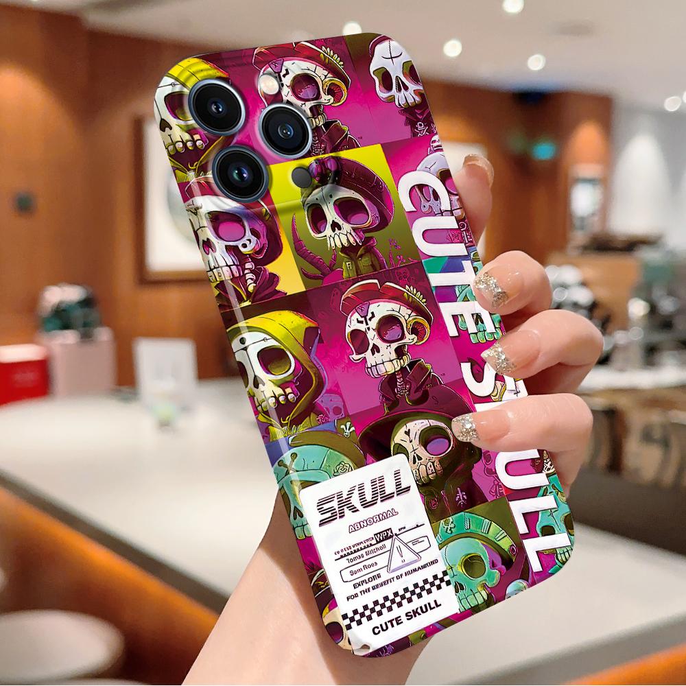 For iPhone 16 Samsung S23 S22 A23 A52 A33 A73 A53 Huawei Honor Xiaomi Redmi OPPO Vivo Full Camera Protection Cartoon Cool Skull Design Hard Phone Case