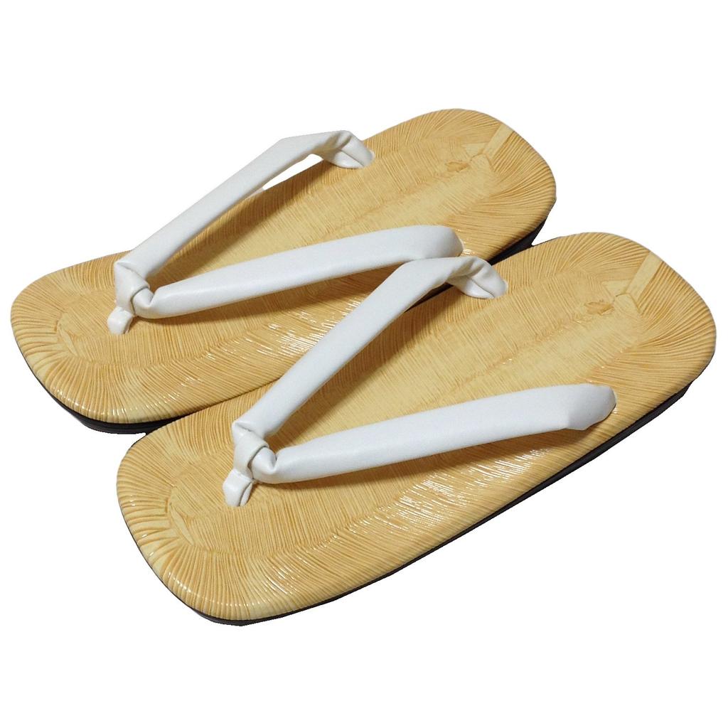 Edoten Men's Geta Sandals, Made in Japan, Urethane Sole, Yellow Tatami Fabric, White Straps, Size L