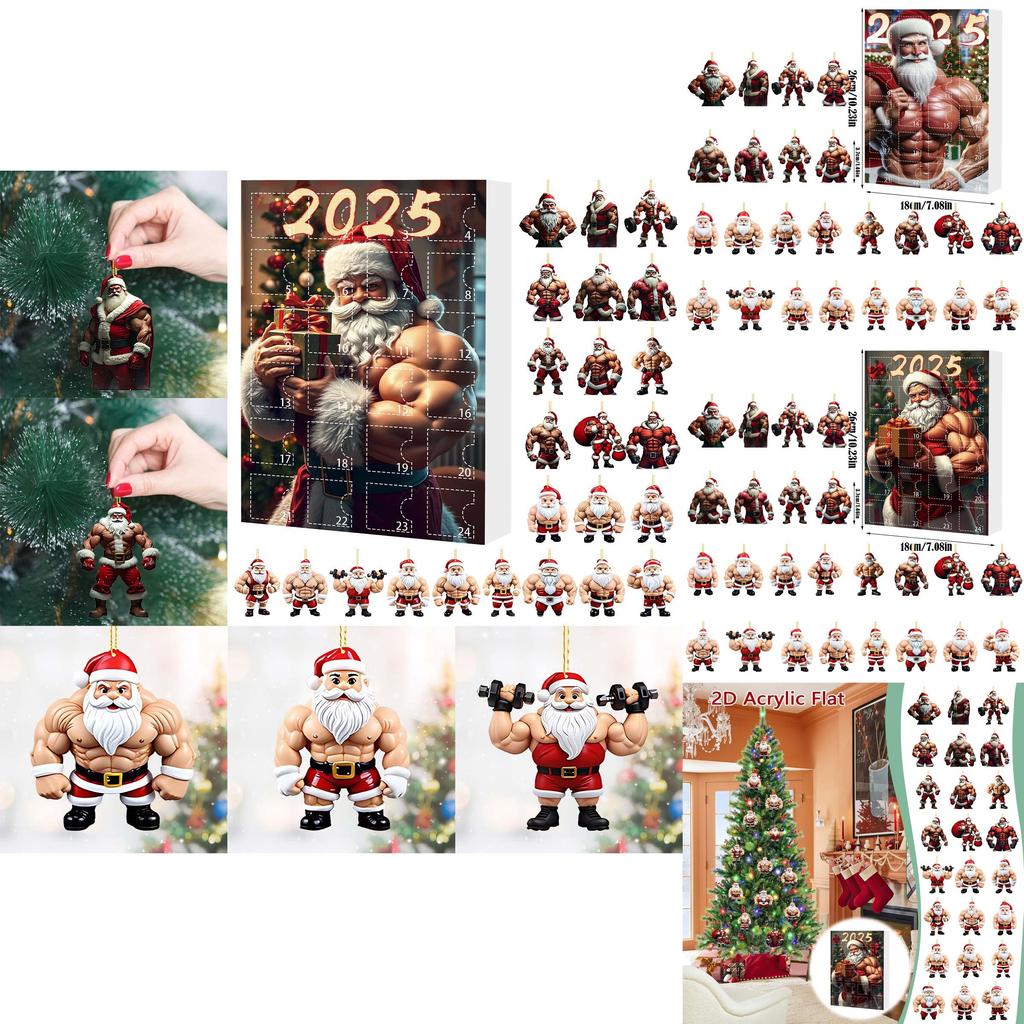 Christmas Countdown Blind Box With Muscular Santa Figure For Holiday Tree Decor And Gift Giving