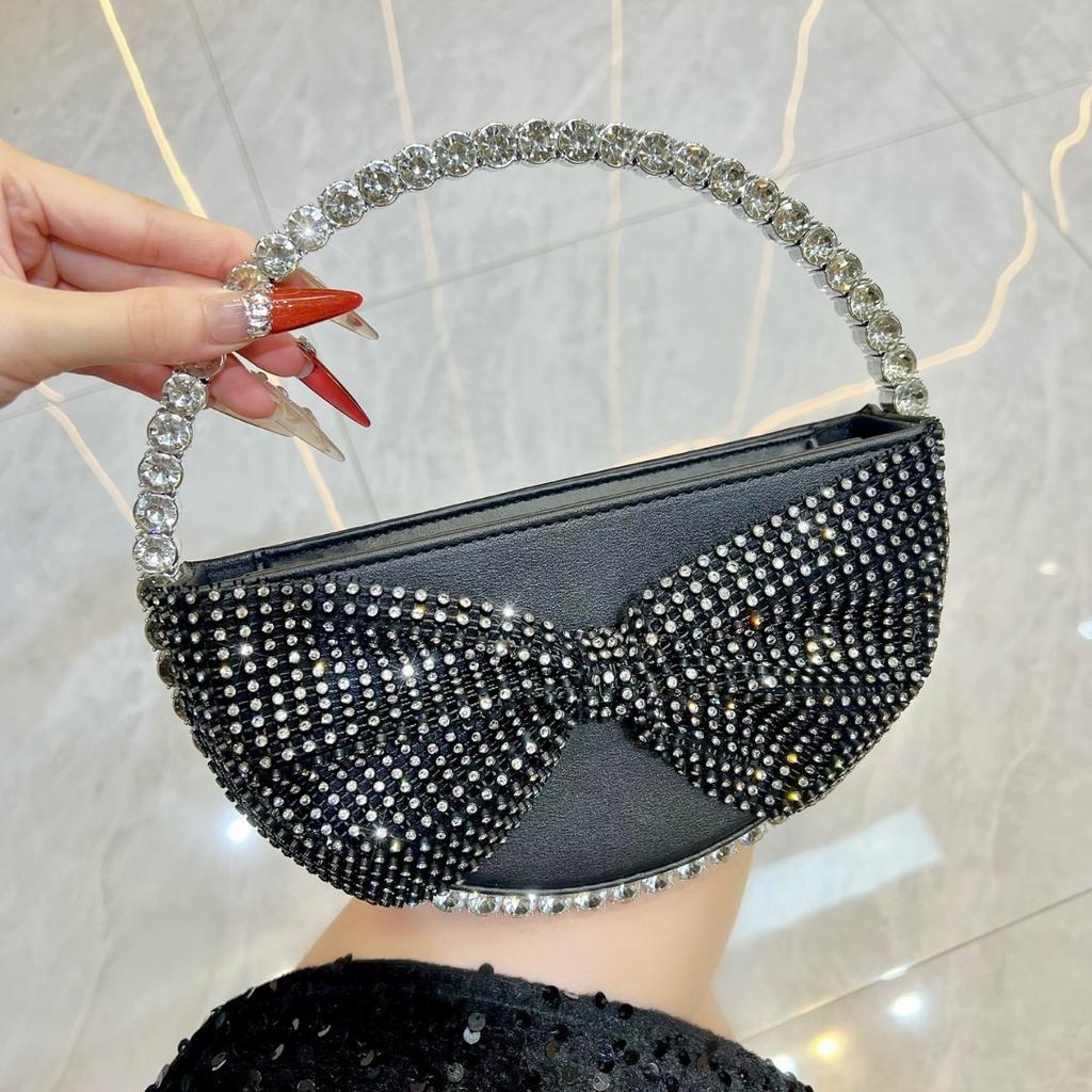 Diamond bow bag, celebrity dinner bag, fashion handbag, high-end light luxury banquet messenger women's bag