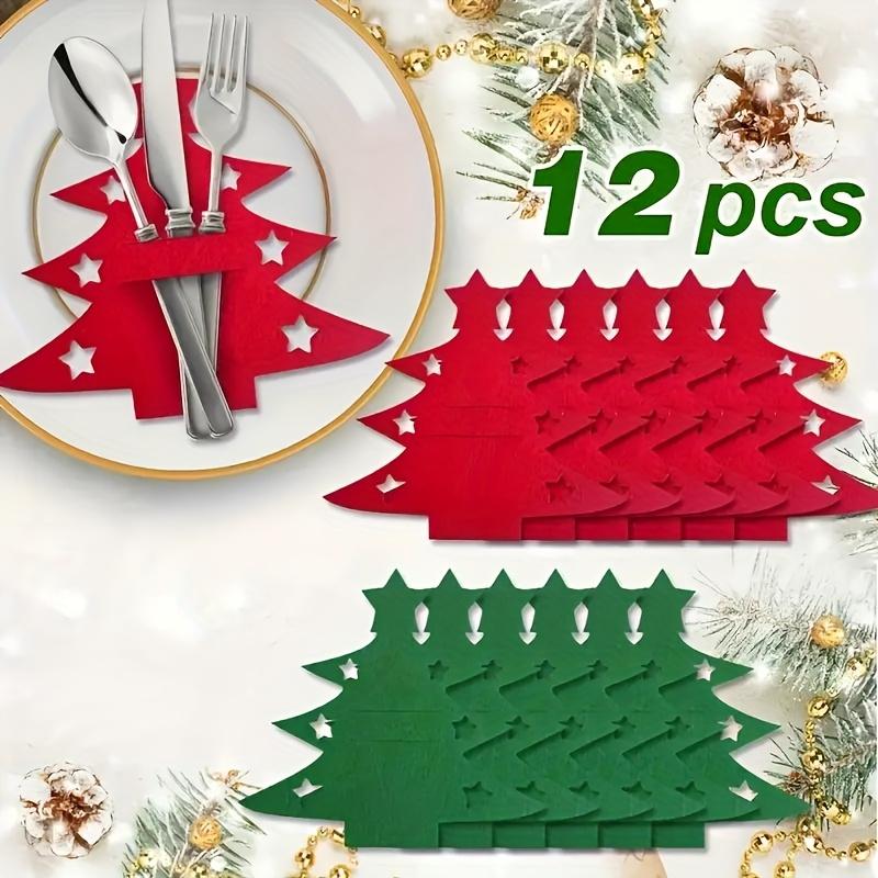 12 Pack Christmas Felt Utensil Holders Red Green With Star For Holiday TableDecor FamilyDinners Parties Festive Dining Tableware