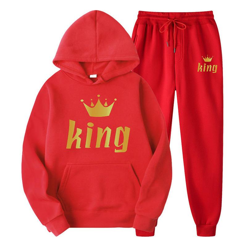 Cross-border European and American autumn trendy brand printed hoodie for men and women, couple casual sports set, two-piece sweatpants set