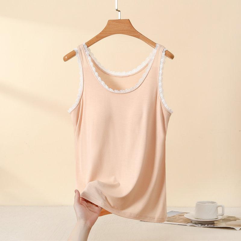 Plus Size L to 4XL Bra Padded Tank Tops Women's Lace Trim Camisole Bralette Casual Daily Layering Underwear Sleeveless Tee Tops