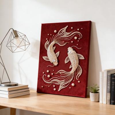 Yousheng DIY Pearl Painting Kit for Adults Beginners Fancy Carp Butterfly Designs 3D Pearl Art Craft Kit Pre-Printed Canvas Resin Pearls Set for Home