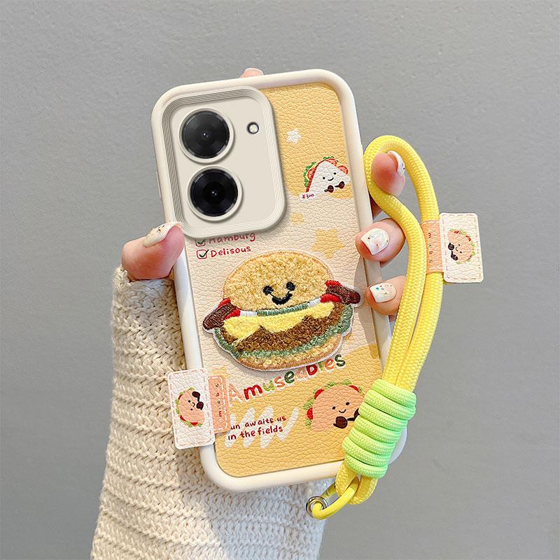 KEYSION Cartoon Cute Plush Embroidery Case for Xiaomi POCO C71 with Lanyard Soft Silicone Shockproof Phone Cover for Redmi A5 4G