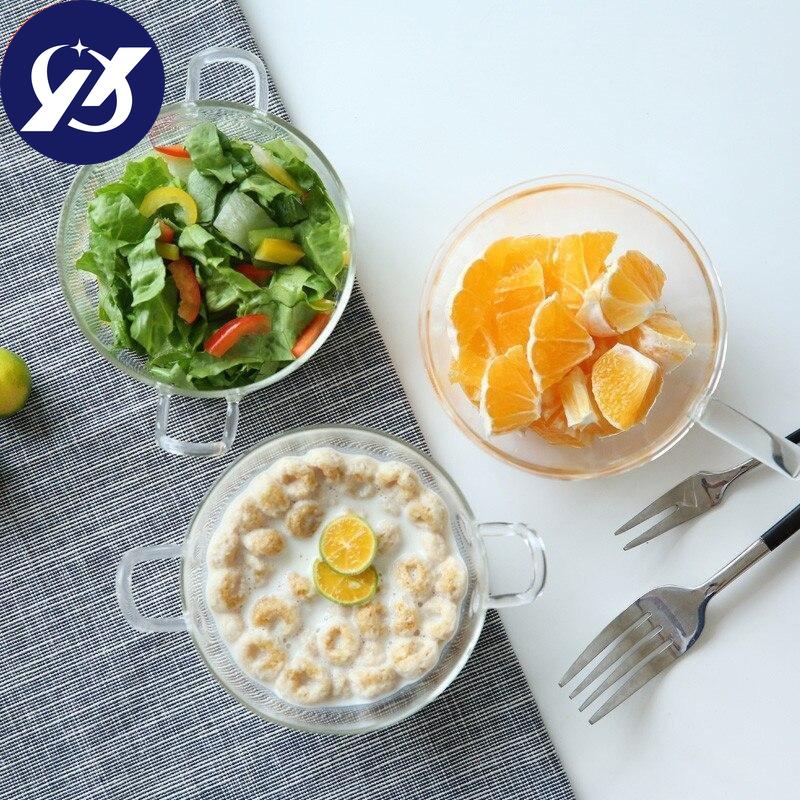 Hitzebeständige Glas-Eisschale, Obst- und Gemüsesalat-Dessertschale mit Griff, Heimdekoration, Geschirr