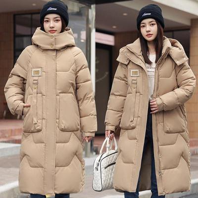 Giacca invernale da donna, tinta unita, lunghezza media, fino al ginocchio, imbottita, calda, in piuma