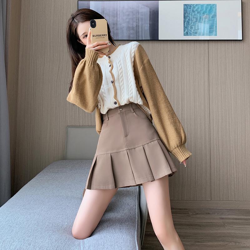 

Женская коричневая плиссированная юбка с высокой талией - мода осень/зима 2025 года, короткая повседневная юбка L