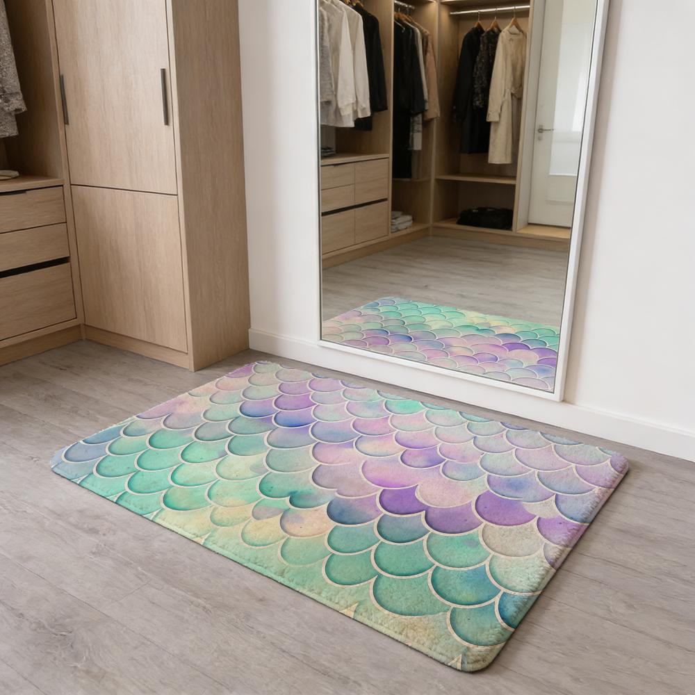 

Fish Scales Pattern Floor Mat Flannel Door Mat Non-Slip Absorbent Washable Indoor Home Rug 40x60cm