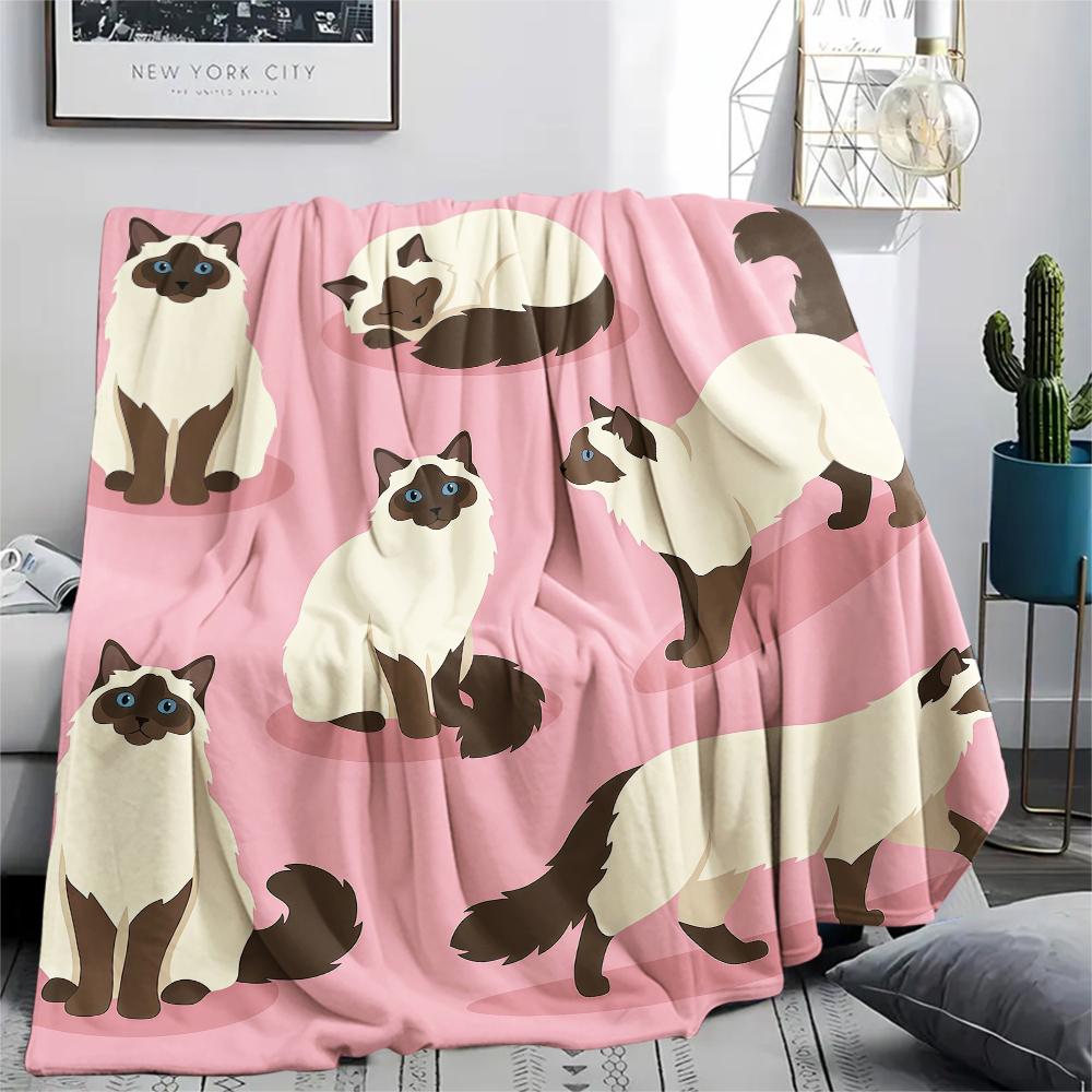 Pink background cat dog Print Flannel Blanket,High quality Comfortable for All Seasons,Home Decor,Warmth and Comfort,Perfect for Christmas Gifts