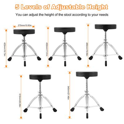 AROMA Universal Drum Throne Round Padded Drum Seat Stool Double Braced Stainless Steel Legs Anti Slip 5 Levels