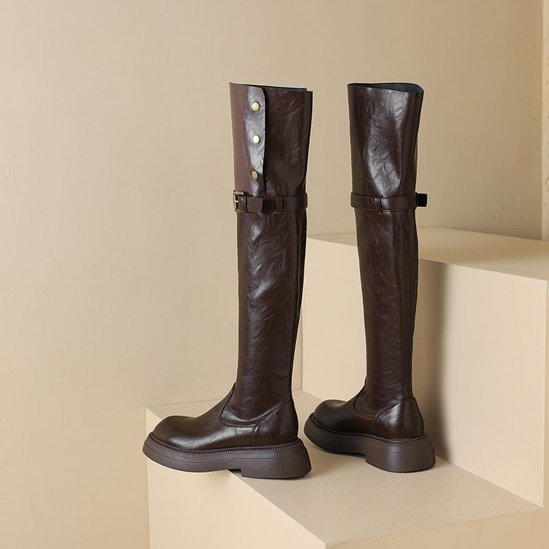 Damen High-Heel Stiefel Herbst und Winter neu dick-absatz große Größe lässige Kniestiefel