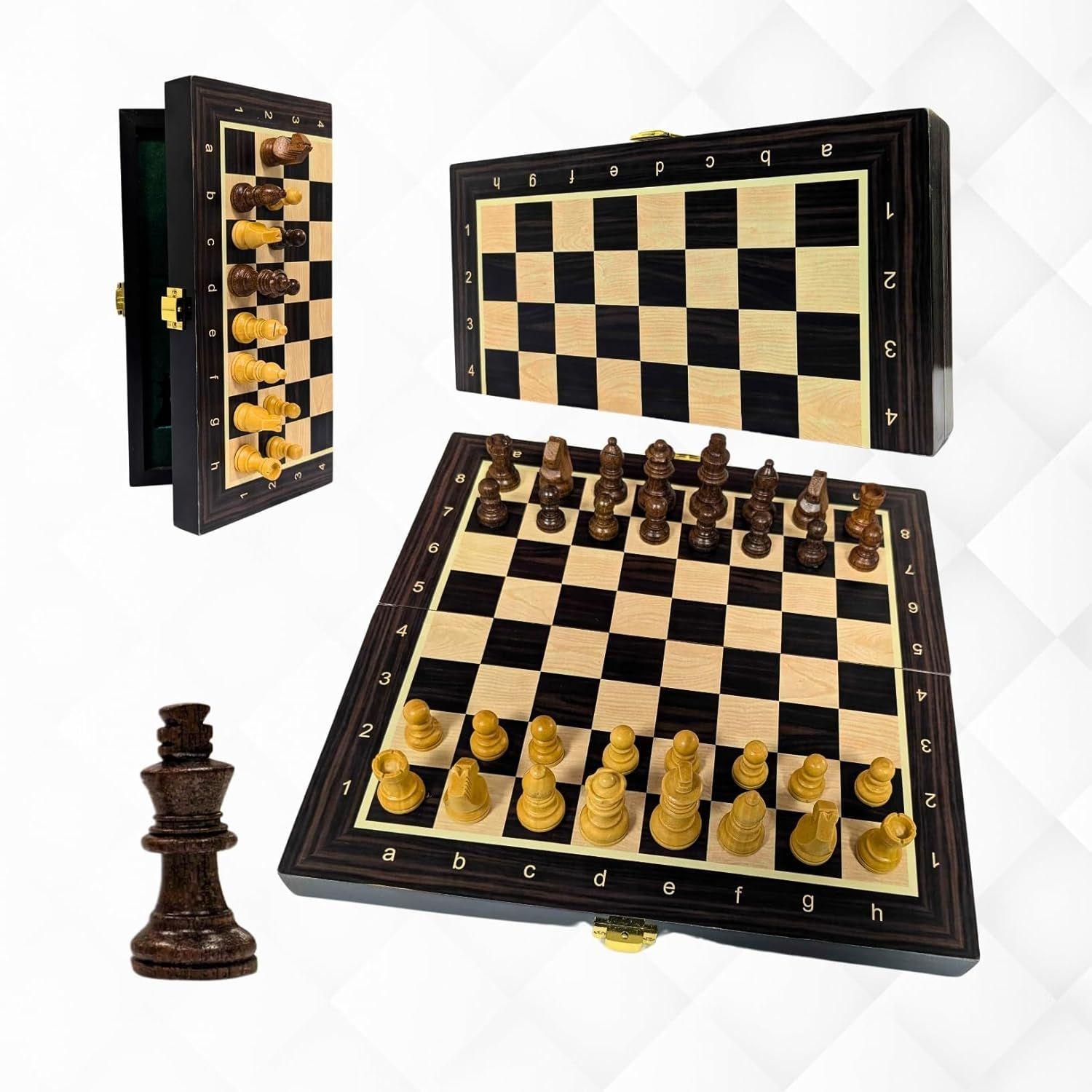 

Шахматный набор Деревянная магнитная шахматная доска 2 дополнительные ферзи 10x10 дюймов Складная шахматная доска для хранения Игрушки и игры для взрослых и детей Образовательные игровые наборы