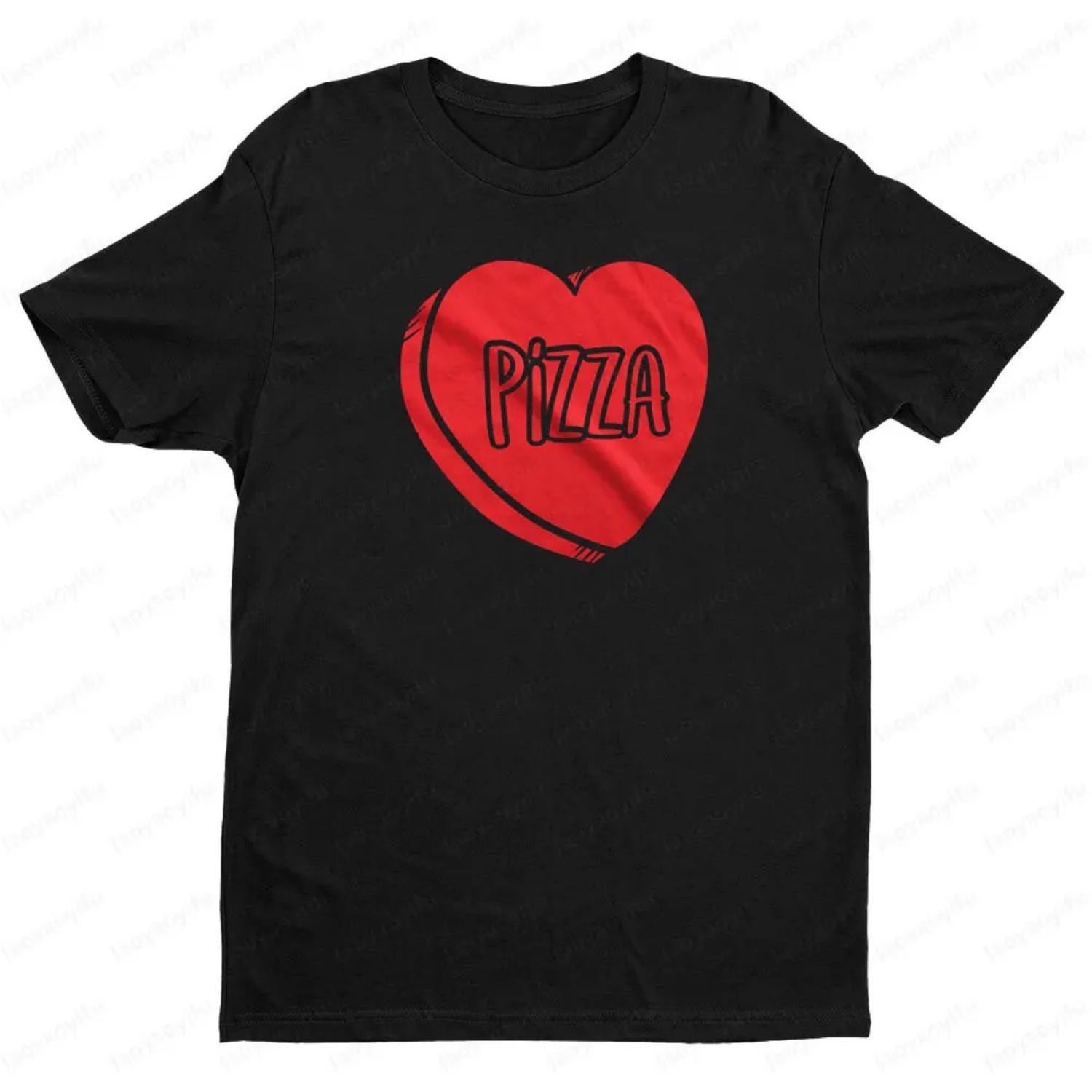 Pizza Candy Heart Tshirt Funny Pizza Lovers Valentines Day Relationship T Shirt Men Women Summer Fashion Casual Crewneck T-shirt S чёрный