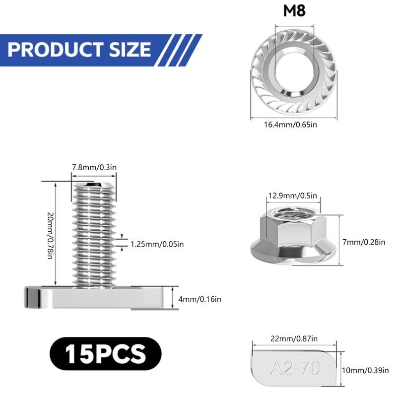 Strong T Slot Screw Set M8x20mm Hammers Head Design Screws set for Industrial Aluminum Rail & Greenhouse Application