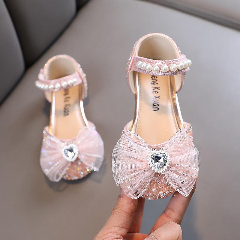 

Spring new style pearl bowknot girls princess baby girl princess flat shoes, leather shoes, dance performance 36