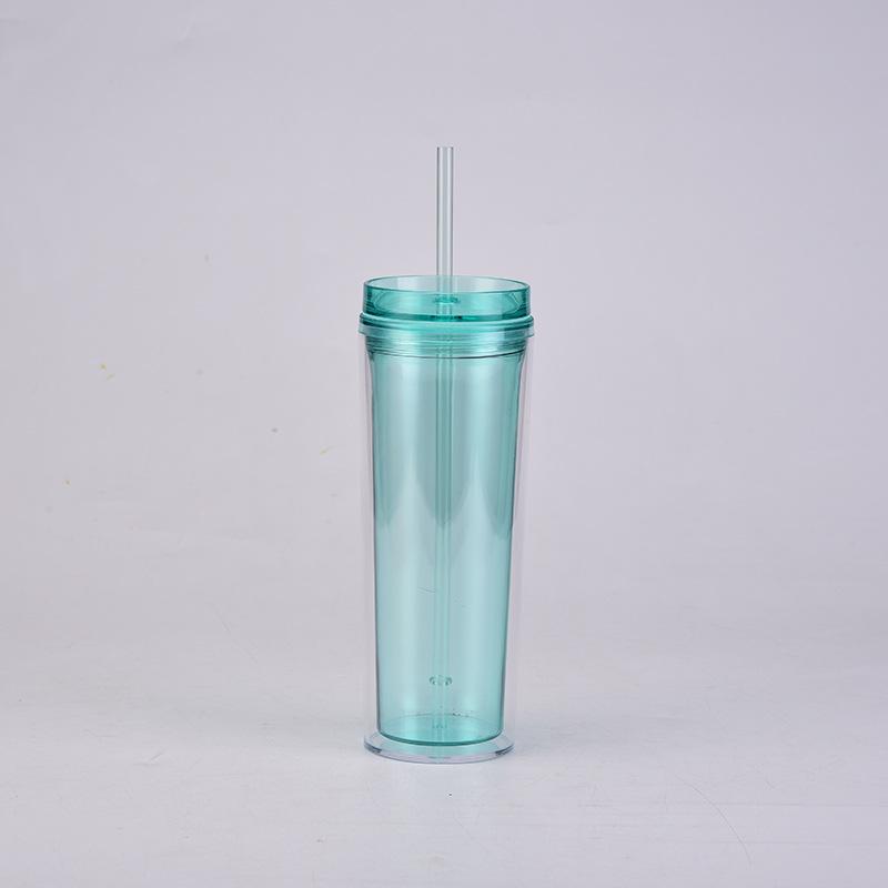 18oz Double-layer Plastic Straw Water Cup, Transparent Portable Sports Water Cup with Straw
