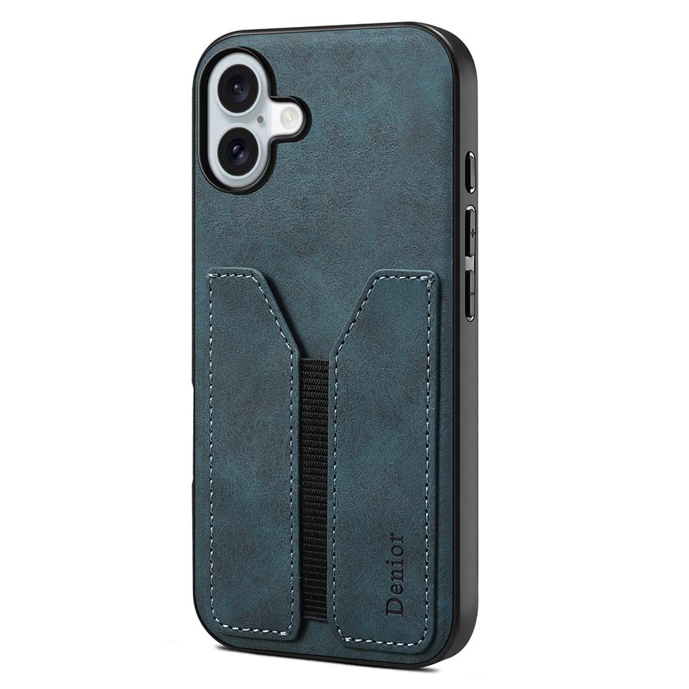 DENIOR For iPhone 16 Plus Case Elastic Card Holder PU Leather+TPU+PC Phone Cover A