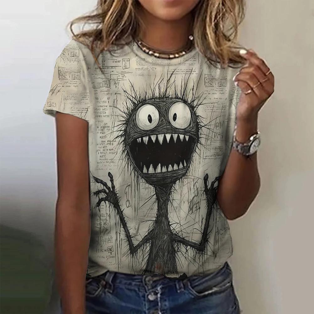 Summer Grey Funny Graphics 3D Print T-shirts Women Streetwear Casual Fashion Y2k Short Sleeve T Shirt O-neck Tees Tops Clothing