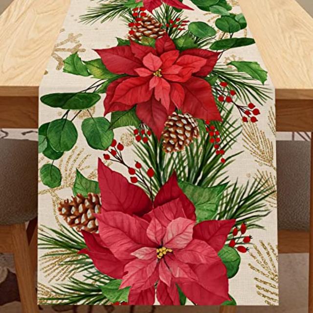 

Рождественский плед, украшение для старика, льняной стол, флаг, пуансеттия, украшение для дома, кухни, столовой, товары для вечеринки на открытом воздухе в помещении 150x33cm59x13inch