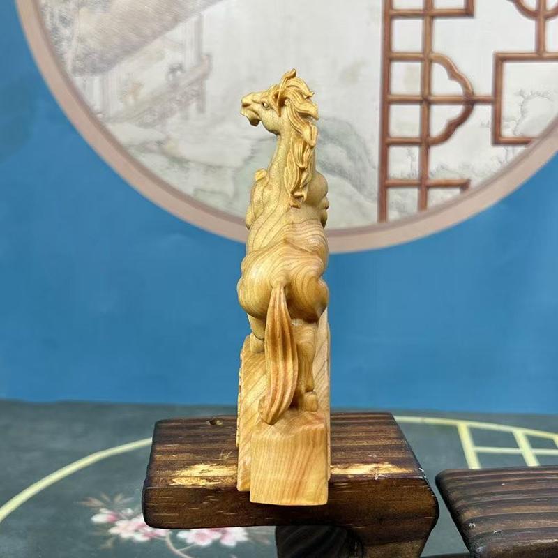 wood carving Zodiac Horse Animal figurine decoration Solid wood carving Home Living Room Office Wealth Luck Feng Shui Decor