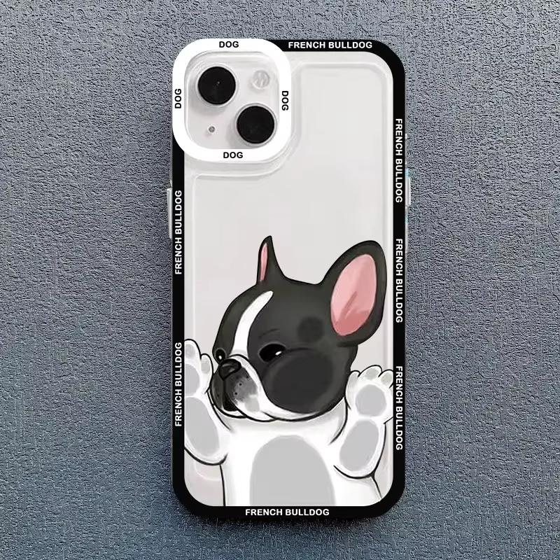 Cute Pug Dog French Bulldog Phone Case For iPhone 16 15 14 13 12 11 Pro Max XS X XR 7 8 SE Kawaii Clear Shockproof Lover Cover