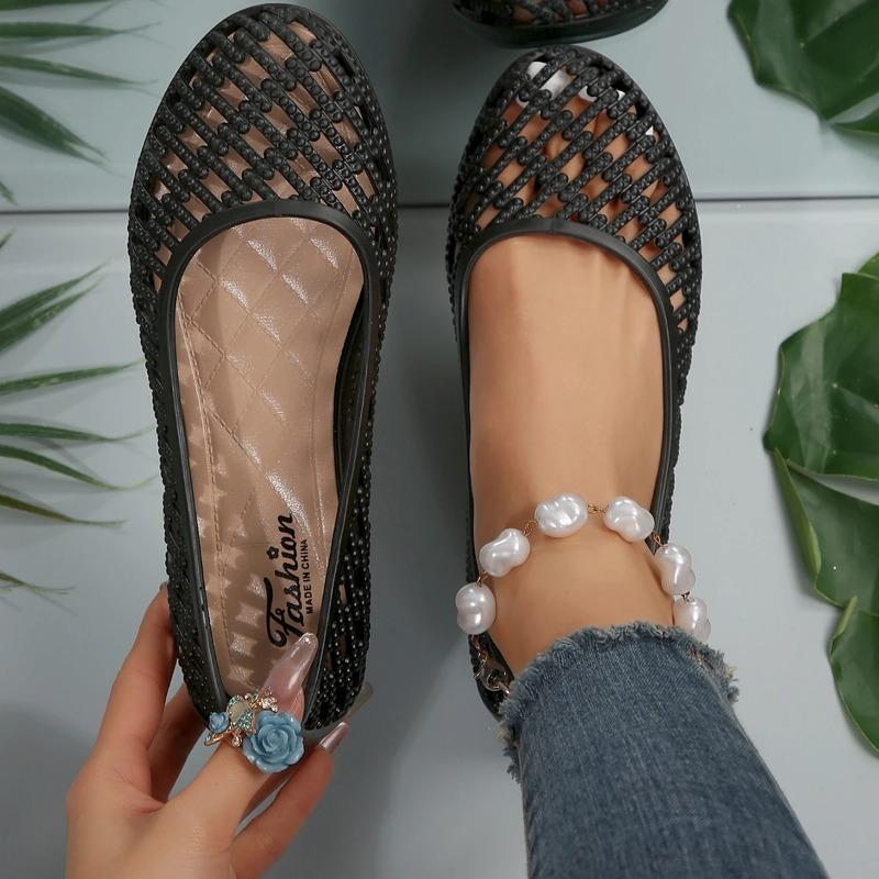 Fashion Trendy Women's Flat Shoes 2024 Summer Baotou Hollow Breathable Sandals Solid Color Simple Women's Shoes Zapatos De Mujer Flats