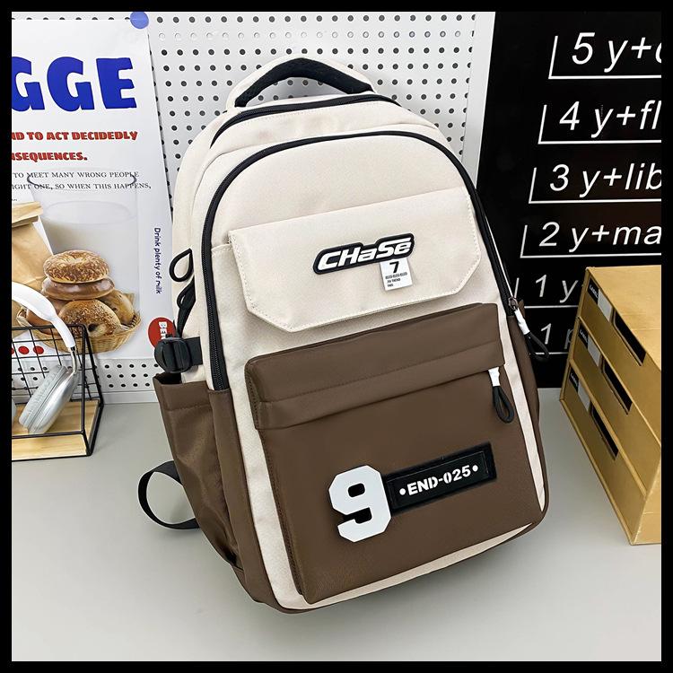 

School bag for boys Junior high school students Contrast colors Strong and durable Handsome large capacity High value High school students кавовий