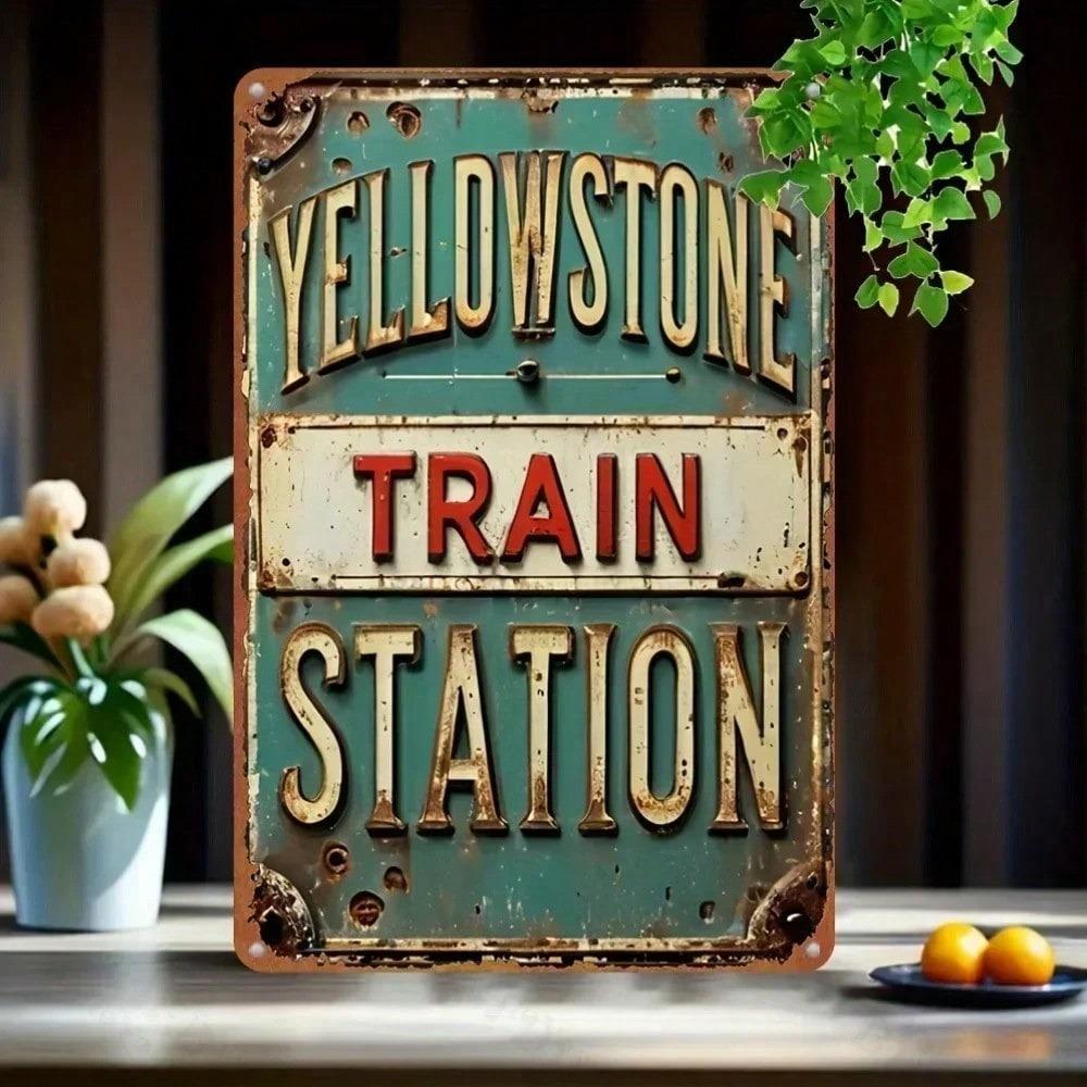 Vintage Train Railway Station Metal Wall Poster, Bar Garage Decor 8x12