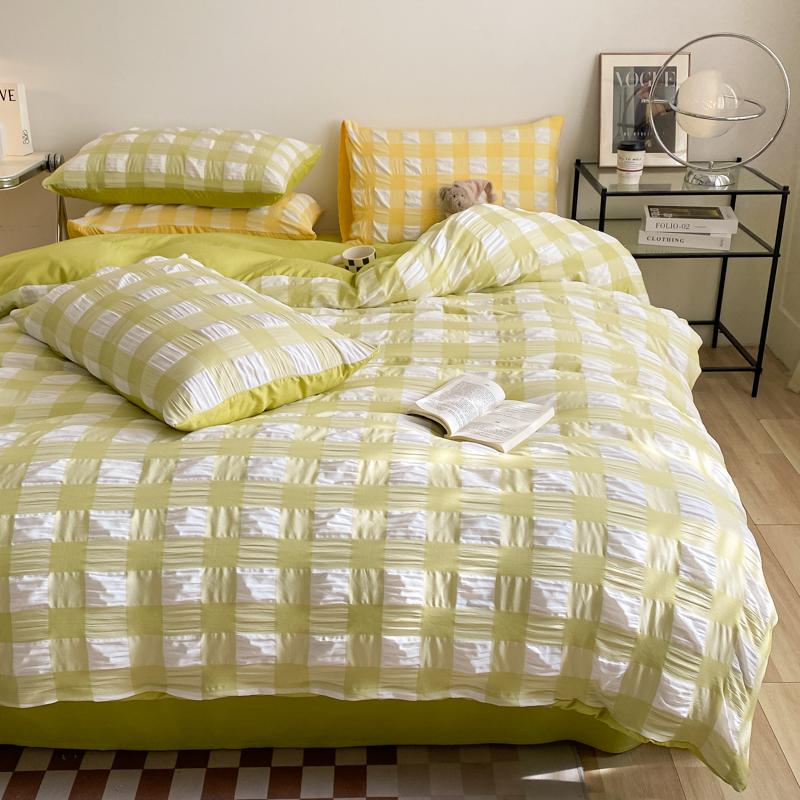 INS Károvaná Série Povlečení Prané Bavlna Povlak na přikrývku prostěradlo povlaky na polštáře Ložní prádlo Set Queen/King Postel edredones de cama