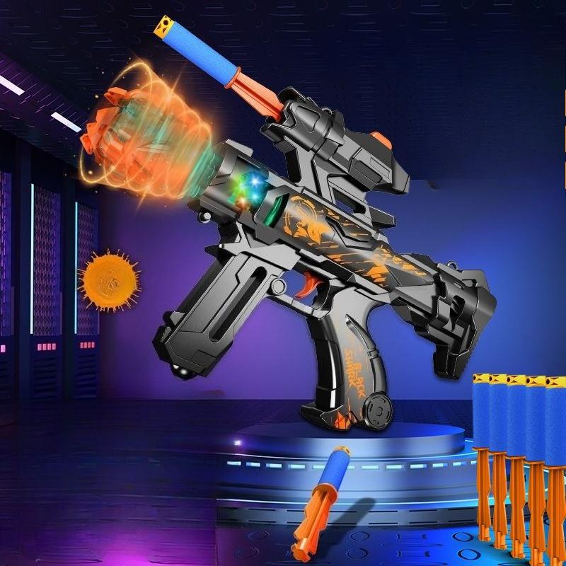 Soft Bullet Toy Gun with Flashing Lights Battle Sounds Kids Cartoon Blaster Toy Safe Colorful Submachine Gun Model Boys Gifts