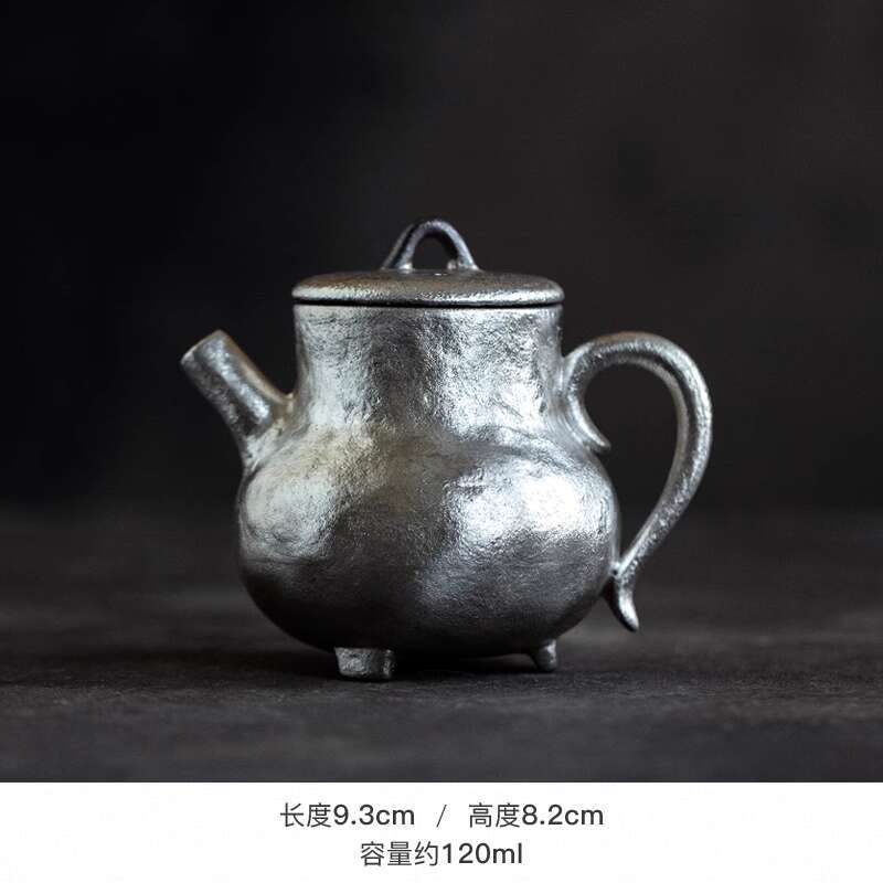 

120ml Handmade Gold Silver Colored Tripod Teapot Traditional Tea Infuser Pot Tea Maker Kettle with Ball Hole Tea Item Decoration
