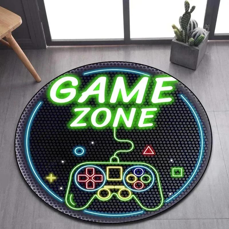 Cartoon Gamer Game Controller Round Area Rug,Circle Carpet Rugs for Living Room Children's Bedroom Sofa Decor,Non-slip Floor Mat