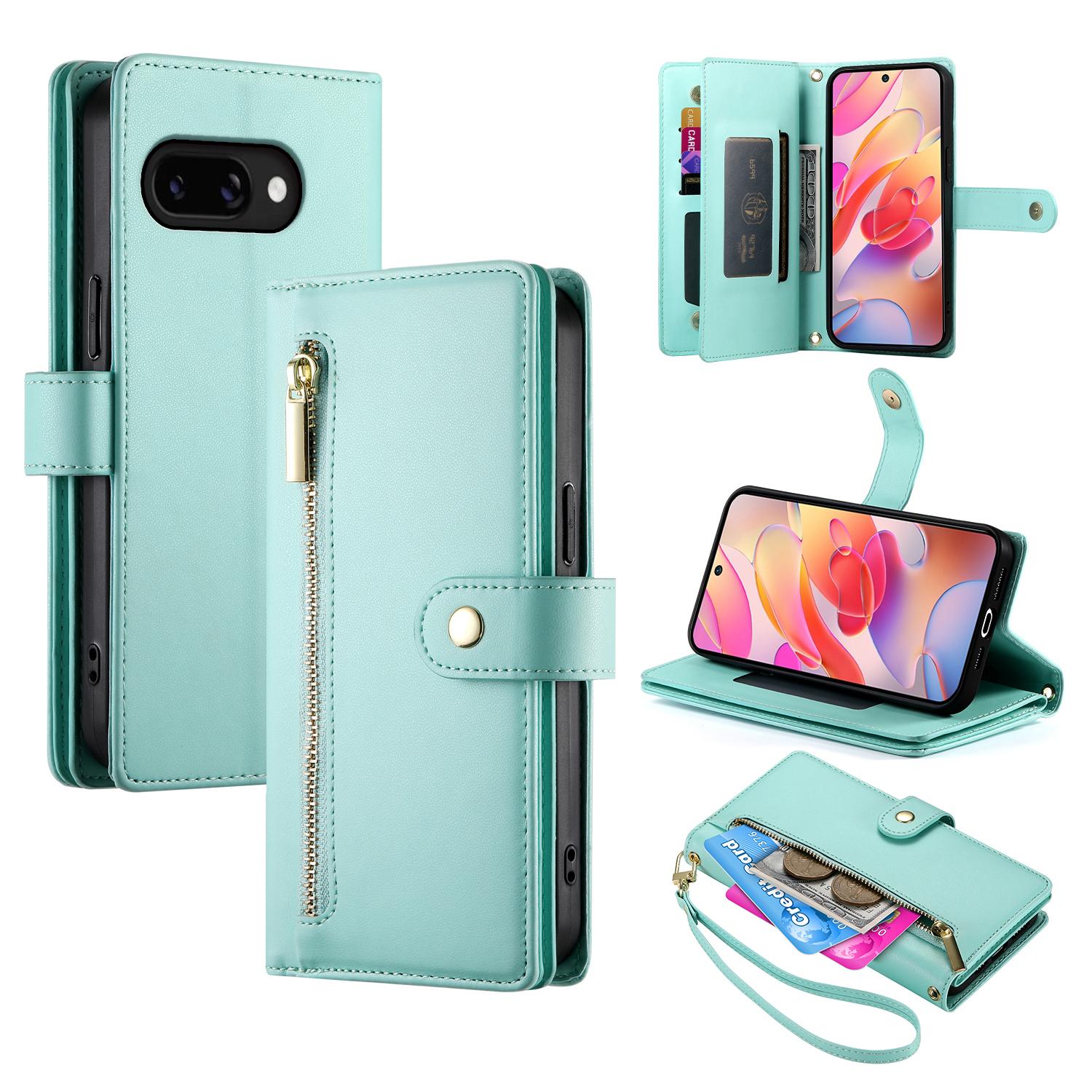 

For Samsung Galaxy A17 5G Case Zipper Pocket Wallet Leather Phone Cover with Straps Mint Green
