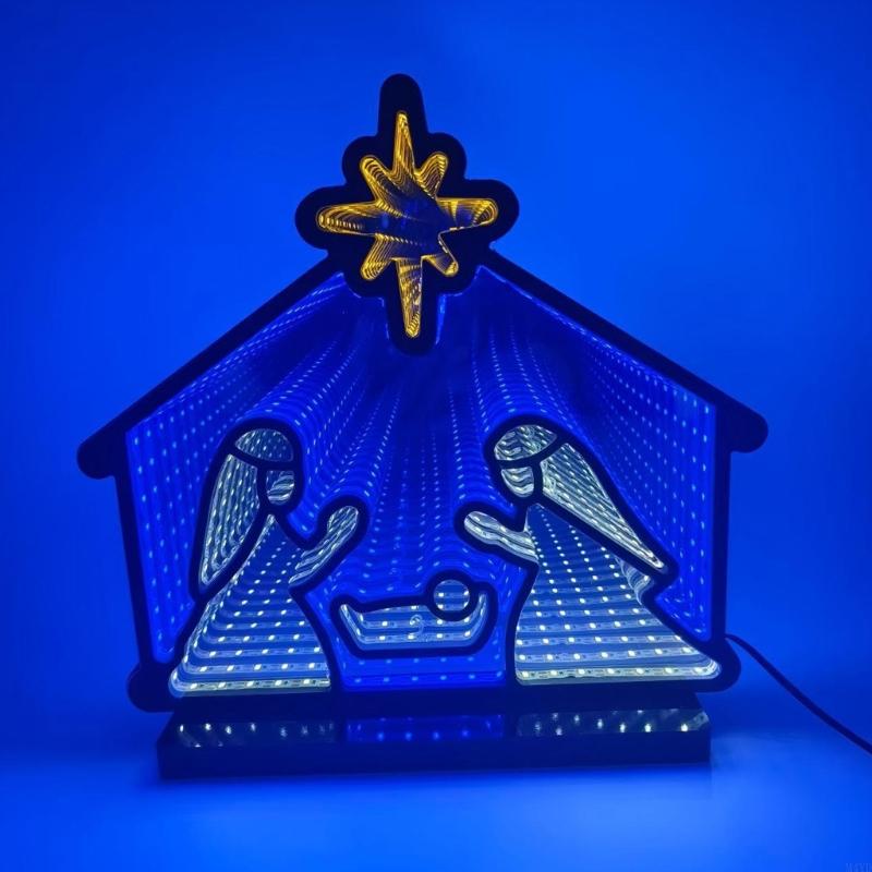 Traditional LED Lighting Nativity Scene Atmospheres Table Ornament PVC Texture Suitable for Home and Event Decors M4YD